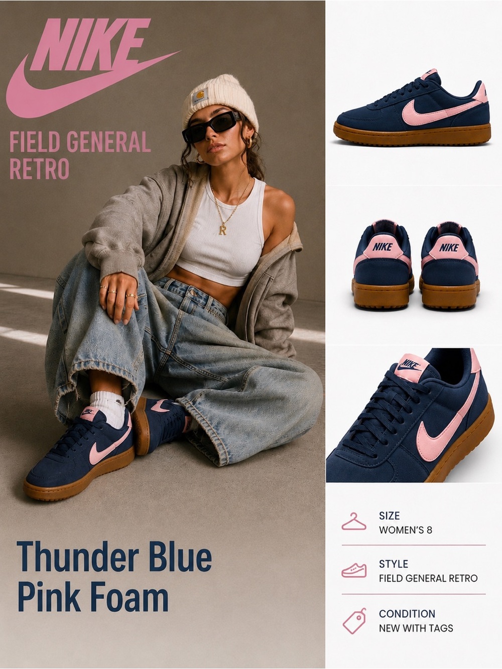 Nike Field General Retro Preppy Sporty Chic Sneaker Thunder Blue Pink Foam NWT